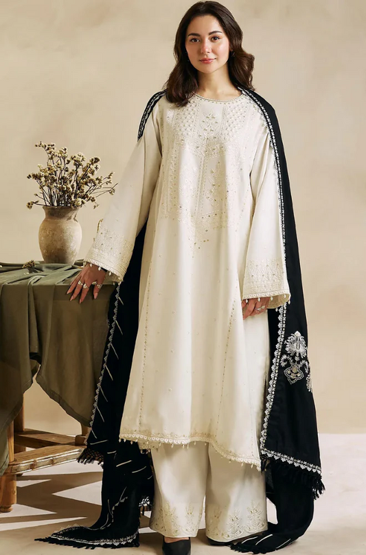 Zara Shahjahan - 3PC Unstitched Dhanak Sequence  Embroidered Suit - US226