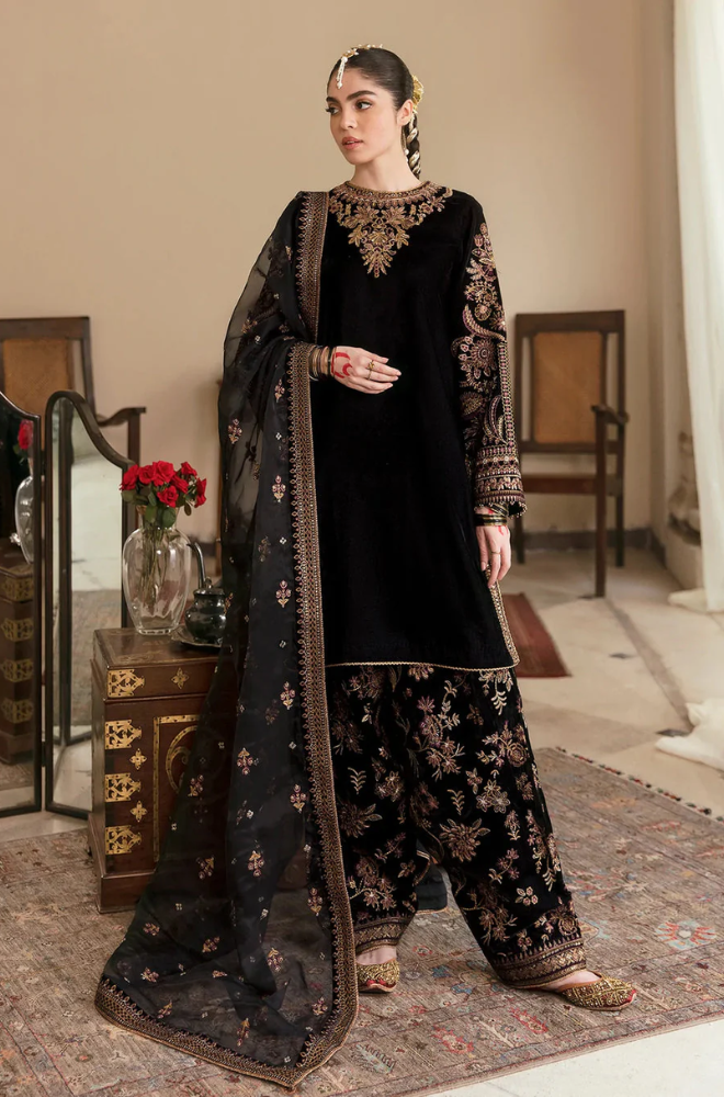 Boraque - 3PC Velvet Embroidered Suit (Unstitched) - UH183