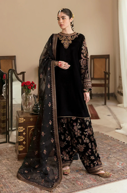 Boraque - 3PC Velvet Embroidered Suit (Unstitched) - UH183