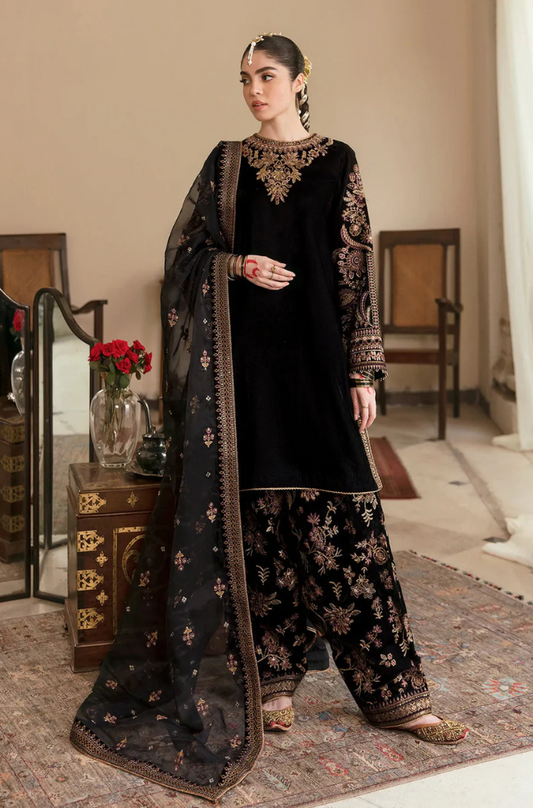 Boraque - 3PC Velvet Embroidered Suit (Unstitched) - UH183