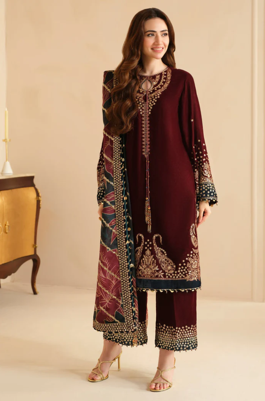 Jazmin - 3PC Velvet Embroidered Suit (Unstitched) - UH253