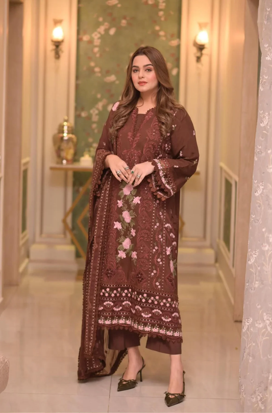 Aneelas - 3PC Unstitched Lawn Embroidered Suit - UA283