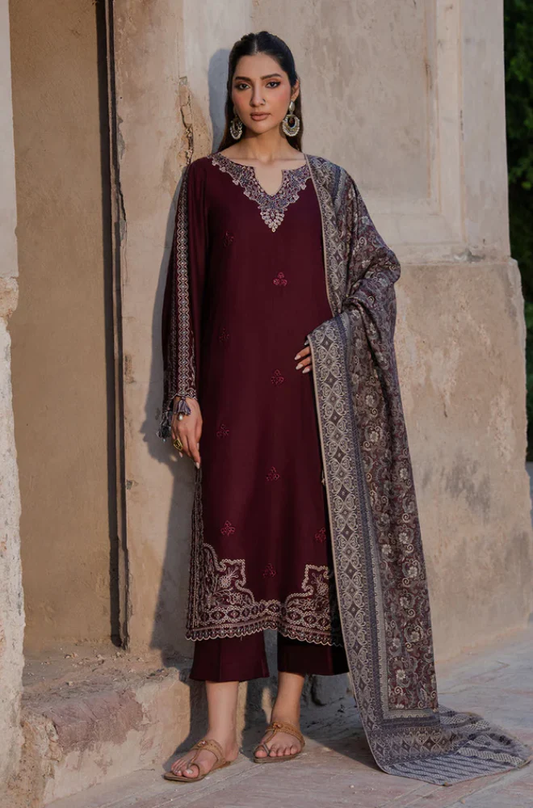 Izel - 3PC Unstitched Dhanak Embroidered Suit - UH325