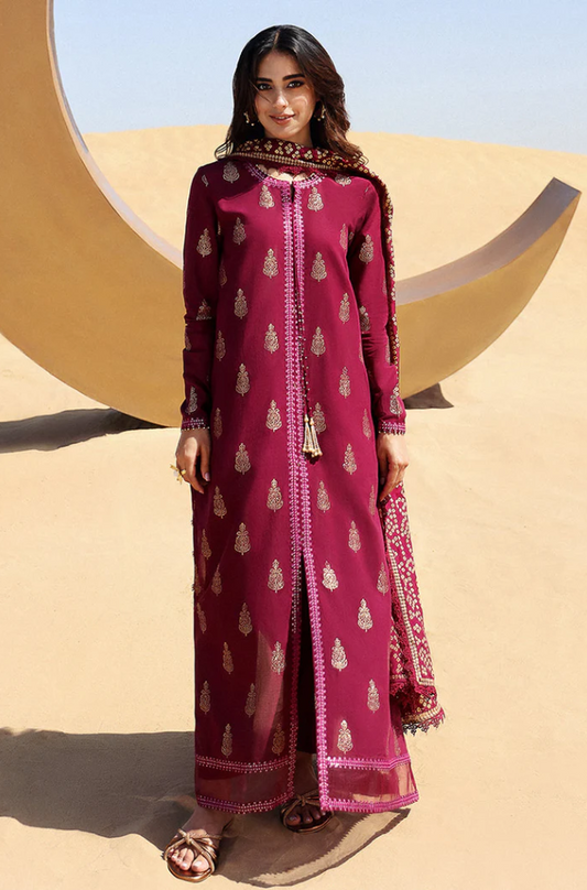 Crimson - 3PC Unstitched Dhanak Embroidered Suit - US104