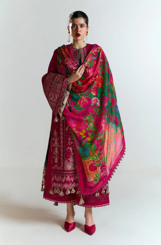 Hussain Rehar  - 3PC Unstitched Dhanak Embroidered Suit - US143