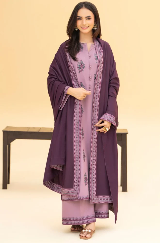 Izel - 3PC Unstitched Dhanak Embroidered Suit - UH321