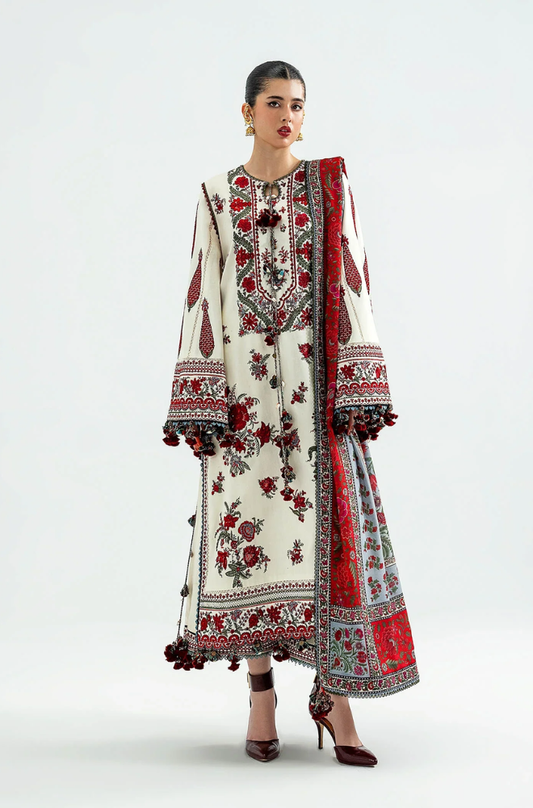 Hussain Rehar - 3PC Unstitched Lawn Embroidered Suit - UA236