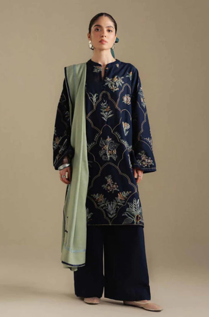 Zara Shahjahan - 3PC Unstitched Dhanak Embroidered Suit - UH269