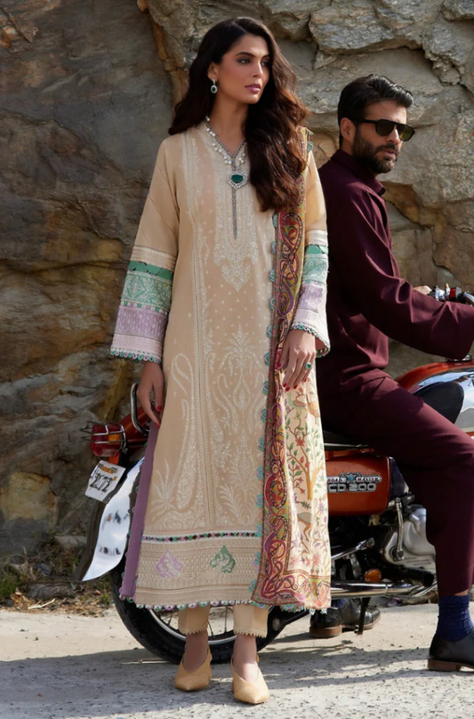 Azure - 3PC Unstitched Dhanak Embroidered Suit - US149