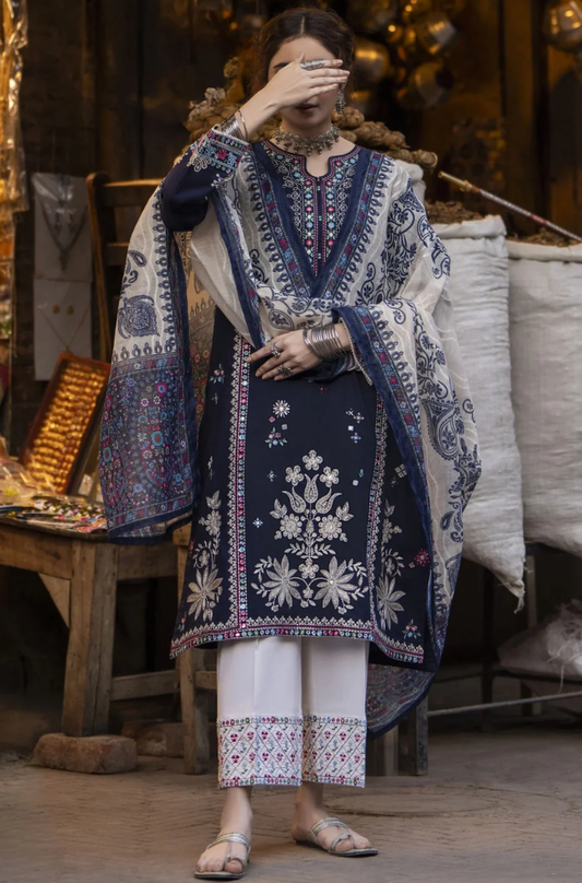 Laam - 3PC Unstitched Dhanak Embroidered Suit - UH238