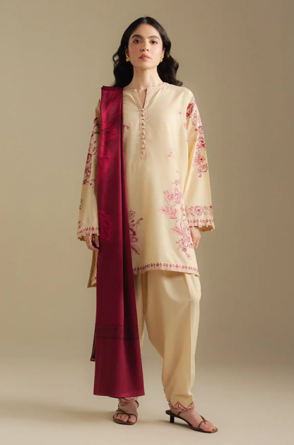 Zara Shahjahan - 3PC Unstitched Dhanak Embroidered Suit - UH277