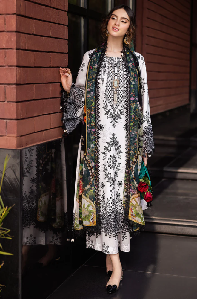 Asim jofa - 3PC Unstitched Dhanak Embroidered Suit - US134