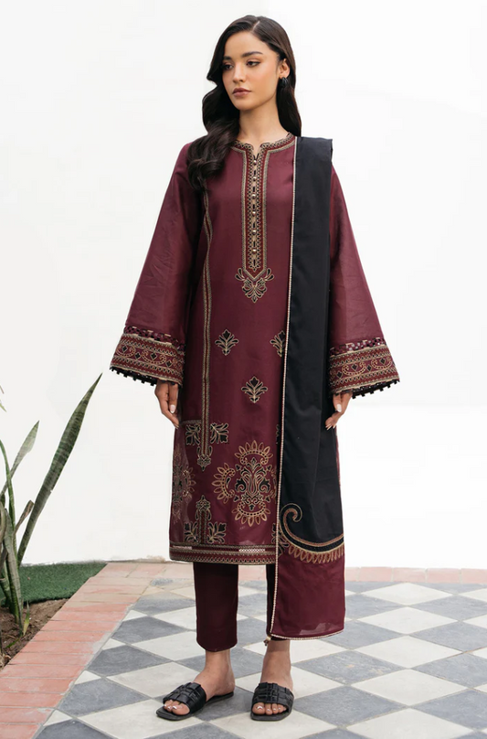 Jazmin - 3PC Unstitched Dhanak Embroidered Suit - US113