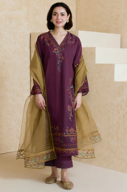 Mishkaa - 3PC Lawn Embroidered Suit (Unstitched) -UPFS073