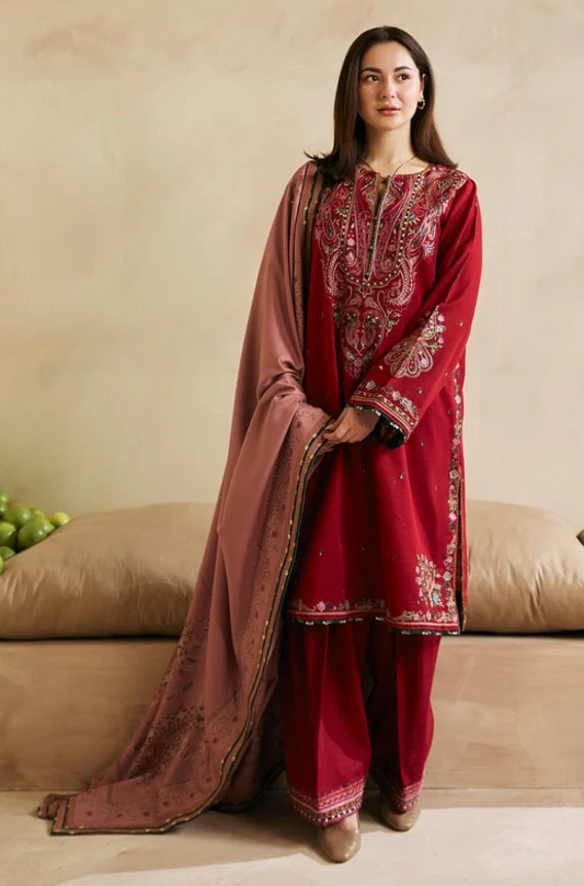Zara Shahjahan - 3PC Unstitched Dhanak Embroidered Suit - US225