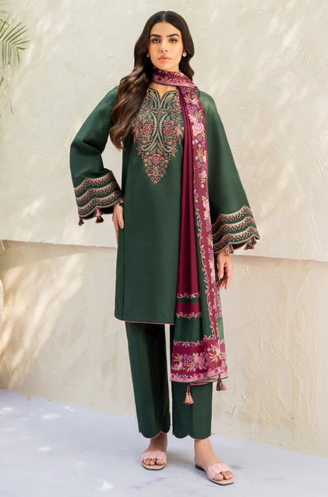 Jazmin - 3PC Dhanak Embroidered Suit (Unstitched) - UH266