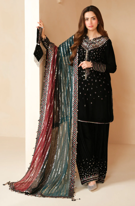 Jazmin - 3PC Velvet Embroidered Suit (Unstitched) - UH186