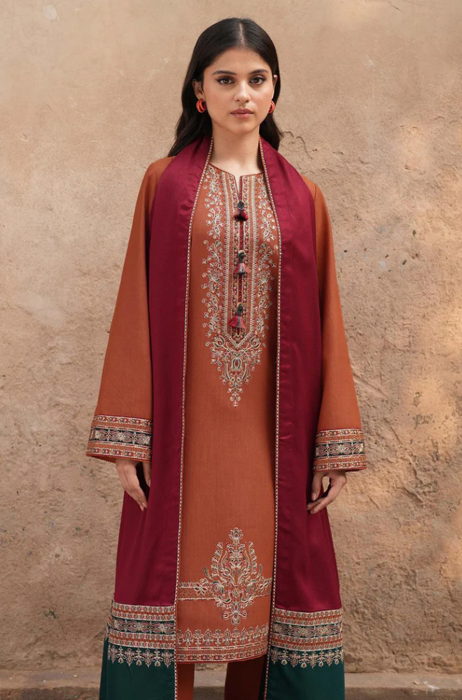 Jazmin - 3PC Unstitched Dhanak Embroidered Suit - US147