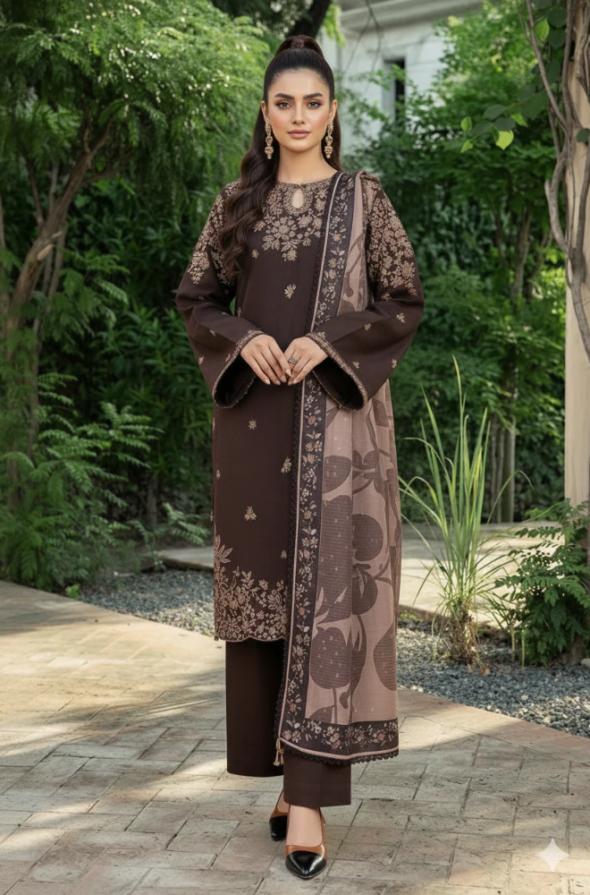 Farasha - 3PC Unstitched Dhanak Embroidered Suit - UH314