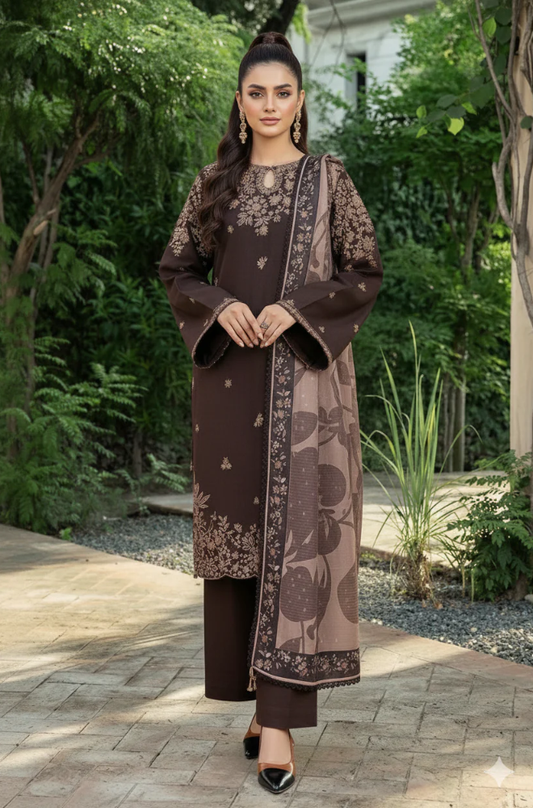 Farasha - 3PC Unstitched Dhanak Embroidered Suit - UH314