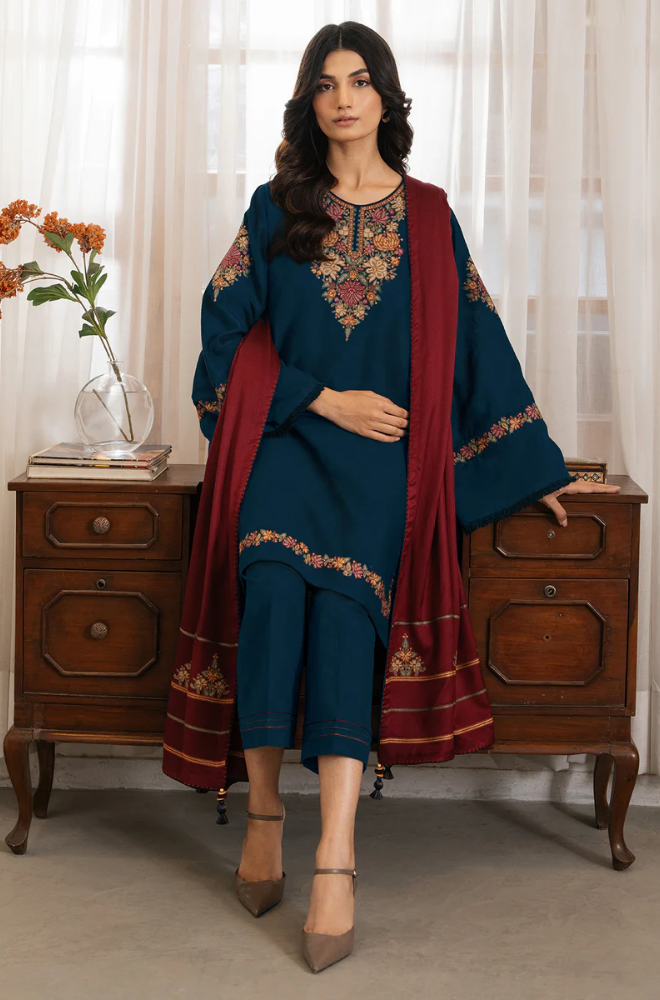 Jazmin - 3PC Dhanak Embroidered Suit (Unstitched) - UH265