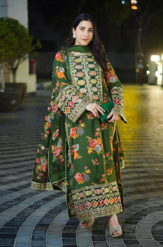 Fiona Dilara - 3PC Silk Digital Printed Embroidered  Dress - UM211