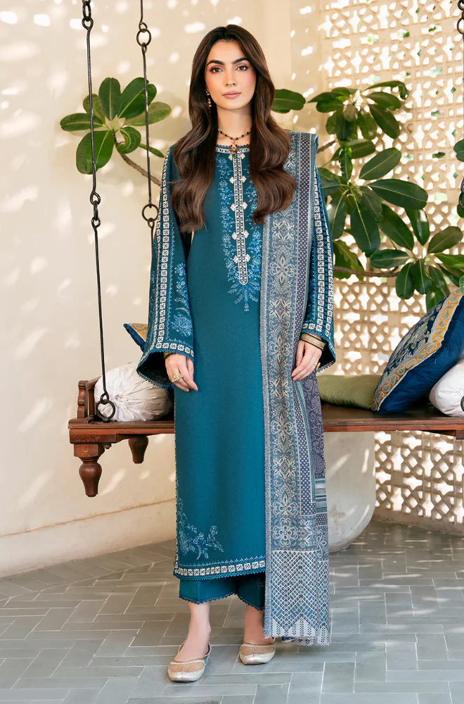 Izel - 3PC Unstitched Dhanak Embroidered Suit - UH324