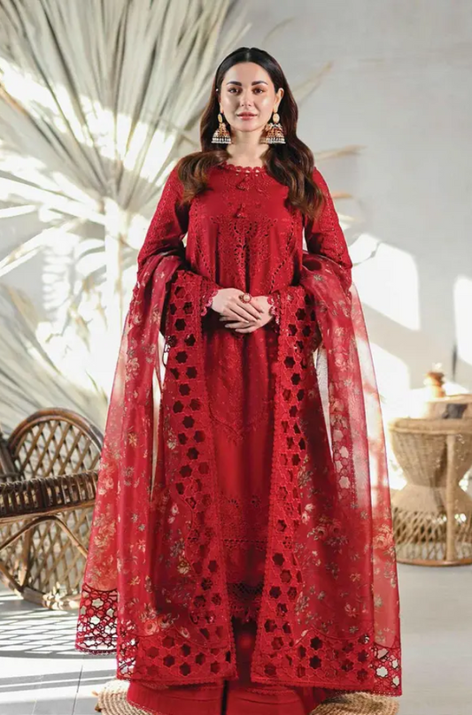 Qalamkar - 3 Piece Lawn Chicken Kari Embroidered Suit - UPJ032