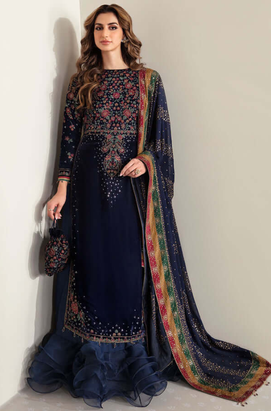 Jazmin - 3PC Velvet Embroidered Suit (Unstitched) - UH236