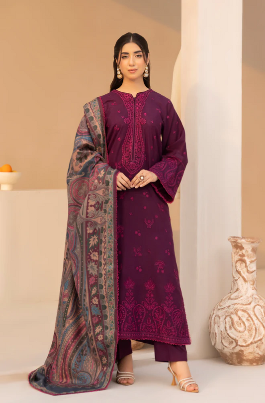 Mohagni - 3PC Dhanak Embroidered Suit (Unstitched) - US195