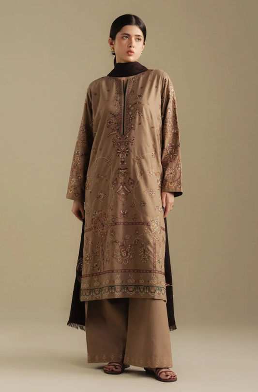 Zara Shahjahan - 3PC Unstitched Dhanak Embroidered Suit - UH285