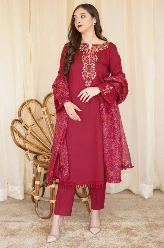 Asling - 3PC Unstitched Dhanak Embroidered Suit - UH245