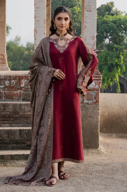 Izel - 3PC Unstitched Dhanak Embroidered Suit - UH320
