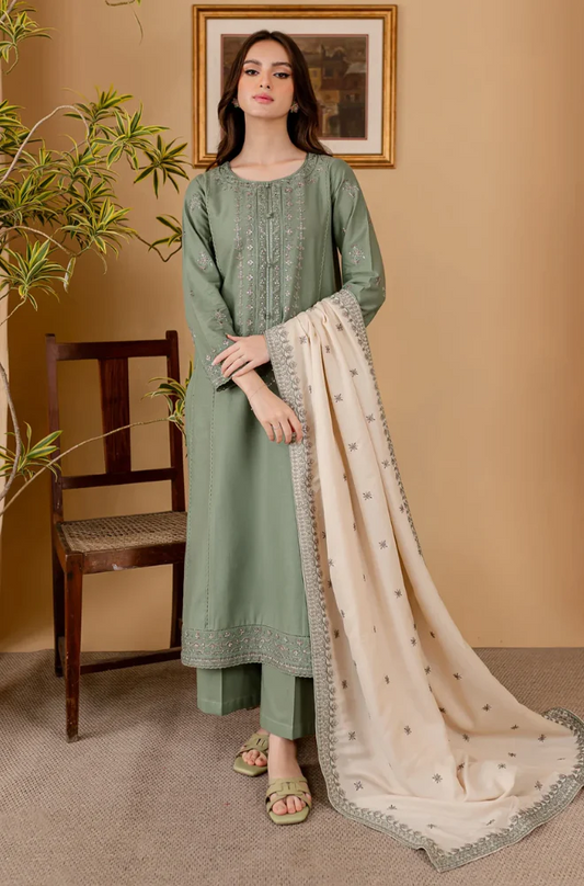 Sapphire - 3PC Dhanak Embroidered Suit (Unstitched) - UH193