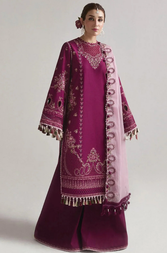 Hussain Rehar - 3PC Dhanak Embroidered Suit (Unstitched) - UH216