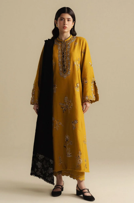 Zara Shahjahan - 3PC Unstitched Dhanak Embroidered Suit - UH270
