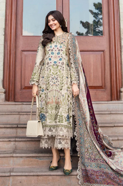 Hussain Rehar - 3PC Unstitched Dhanak Embroidered Suit - UH173
