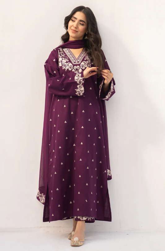 Rozana - 3PC Unstitched Dhanak Embroidered Suit - UH244