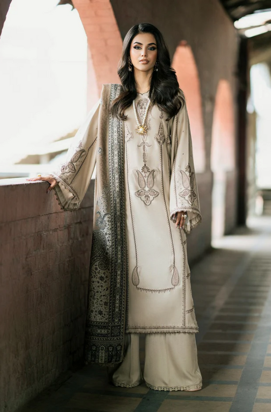 Izel - 3PC Dhanak Embroidered Suit (Unstitched) - US202
