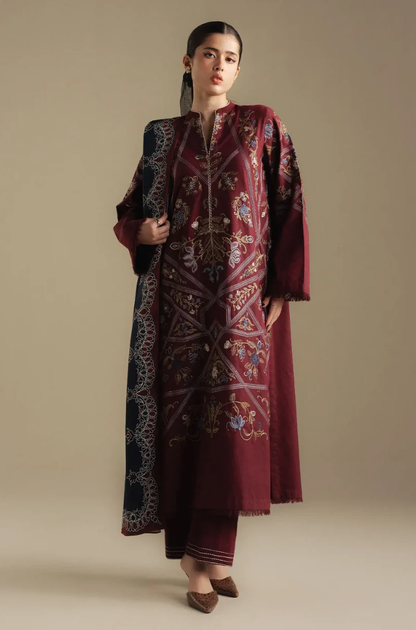 Zara Shahjahan - 3PC Unstitched Dhanak Embroidered Suit - UH286