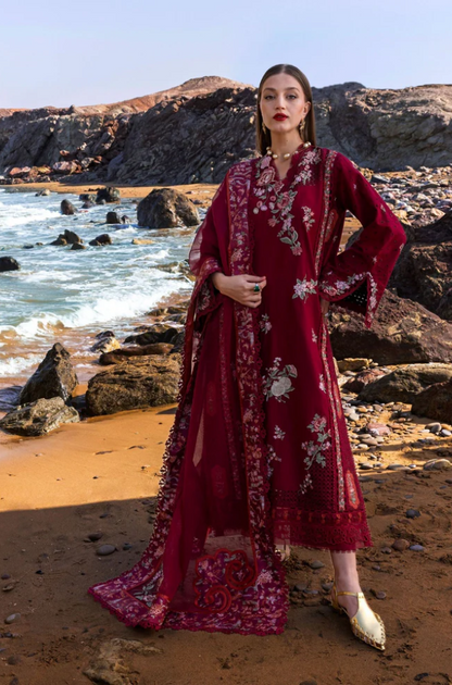 Crimson - 3PC Unstitched Dhanak Embroidered Suit - US129