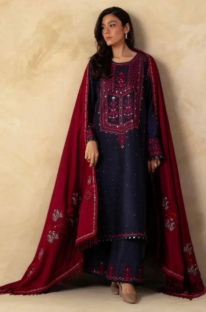 Zara Shahjahan - 3PC Unstitched Dhanak Sequence  Embroidered Suit - US223