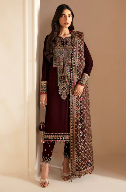 Jazmin - 3PC Velvet Embroidered Suit (Unstitched) - UH255