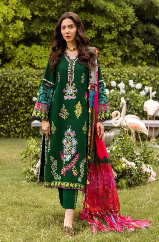 FLORENT - 3PC Dhanak Embroidered Suit (Unstitched) - US201
