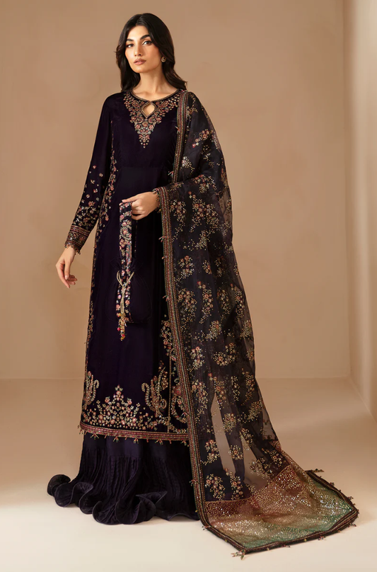 Jazmin - 3PC Velvet Embroidered Suit (Unstitched) - UH256