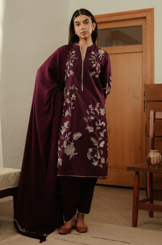 Zara Shahjahan - 3PC Unstitched Dhanak Embroidered Suit - US123