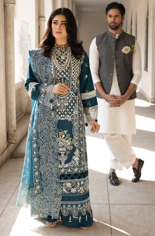 Mahnur - 3PC Unstitched Dhanak Chikenkari Embroidered Suit - US231