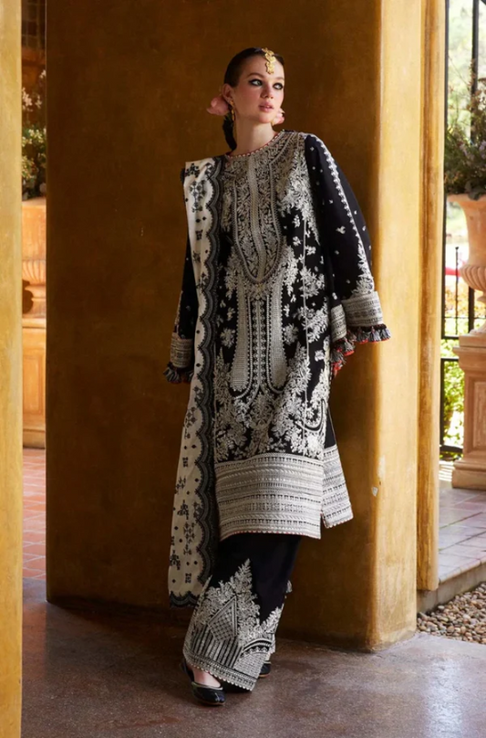 Qalamkar - 3PC Lawn Embroidered Suit -UPBF053