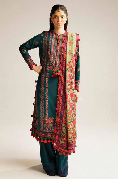 Hussain Rehar - 3PC Dhanak Embroidered Suit (Unstitched) - UH215