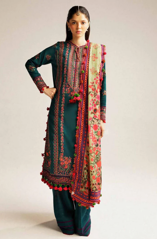 Hussain Rehar - 3PC Dhanak Embroidered Suit (Unstitched) - UH215